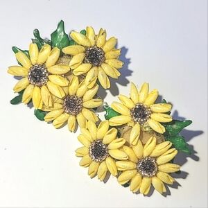 Vintage Sunflower Seashell Screwback Earrings Handmade